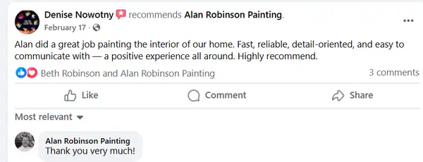 Verified five-star review for Alan Robinson Painting — screenshot 12
